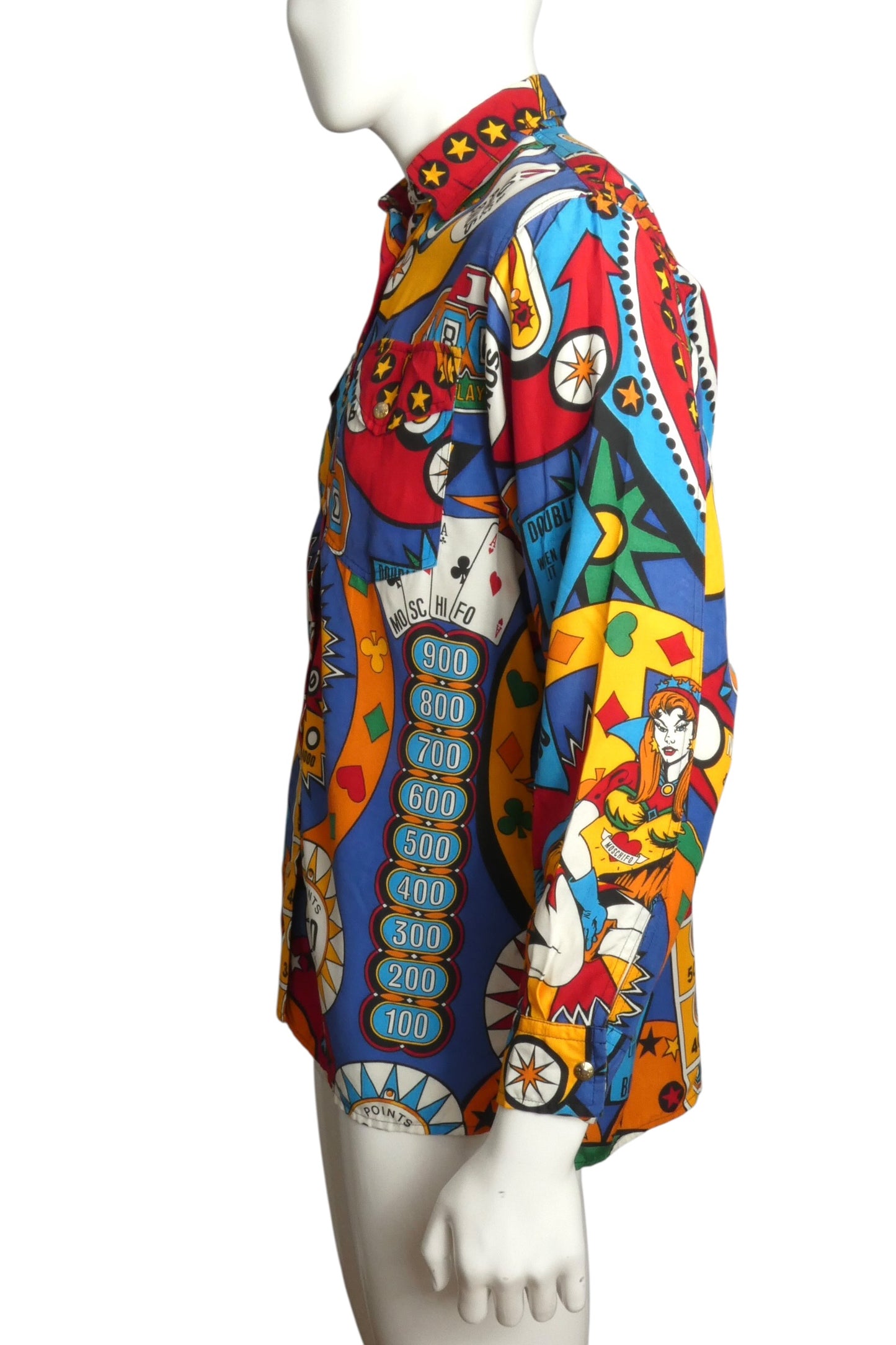 1990s Oversized Rayon Pin Ball Shirt, Size-Small