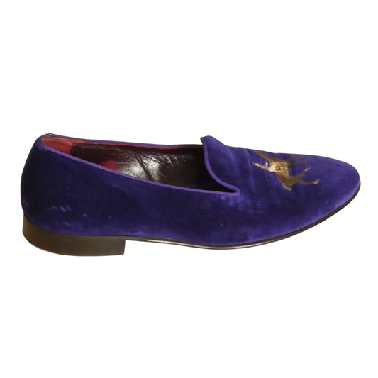 RALPH LAUREN COLLECTIONS - Velvet Embroidered Slippers, Size-10