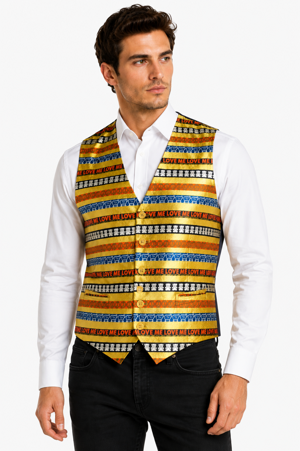 1990s Novelty Stripe Silk Brocade Vest, Size-Small