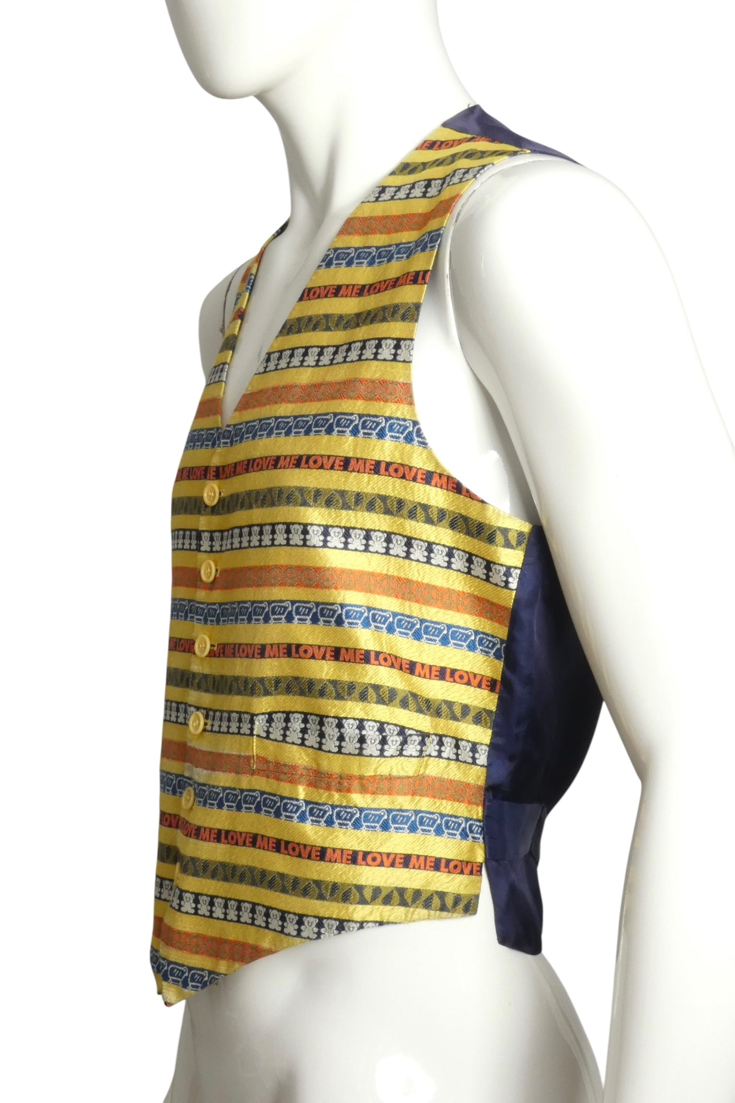 1990s Novelty Stripe Silk Brocade Vest, Size-Small