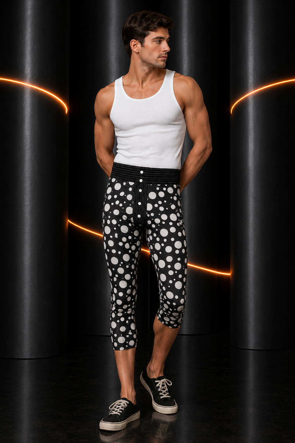 1991 Polka Dot Lycra Knit Pants, Waist-28