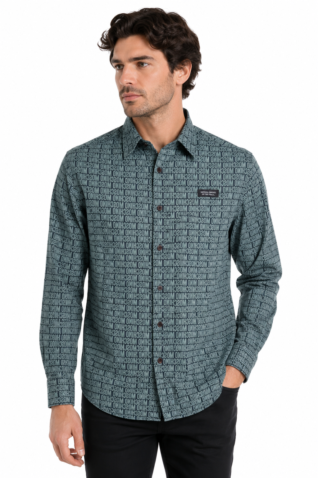 Graphic Print L/S Shirt, Size Medium