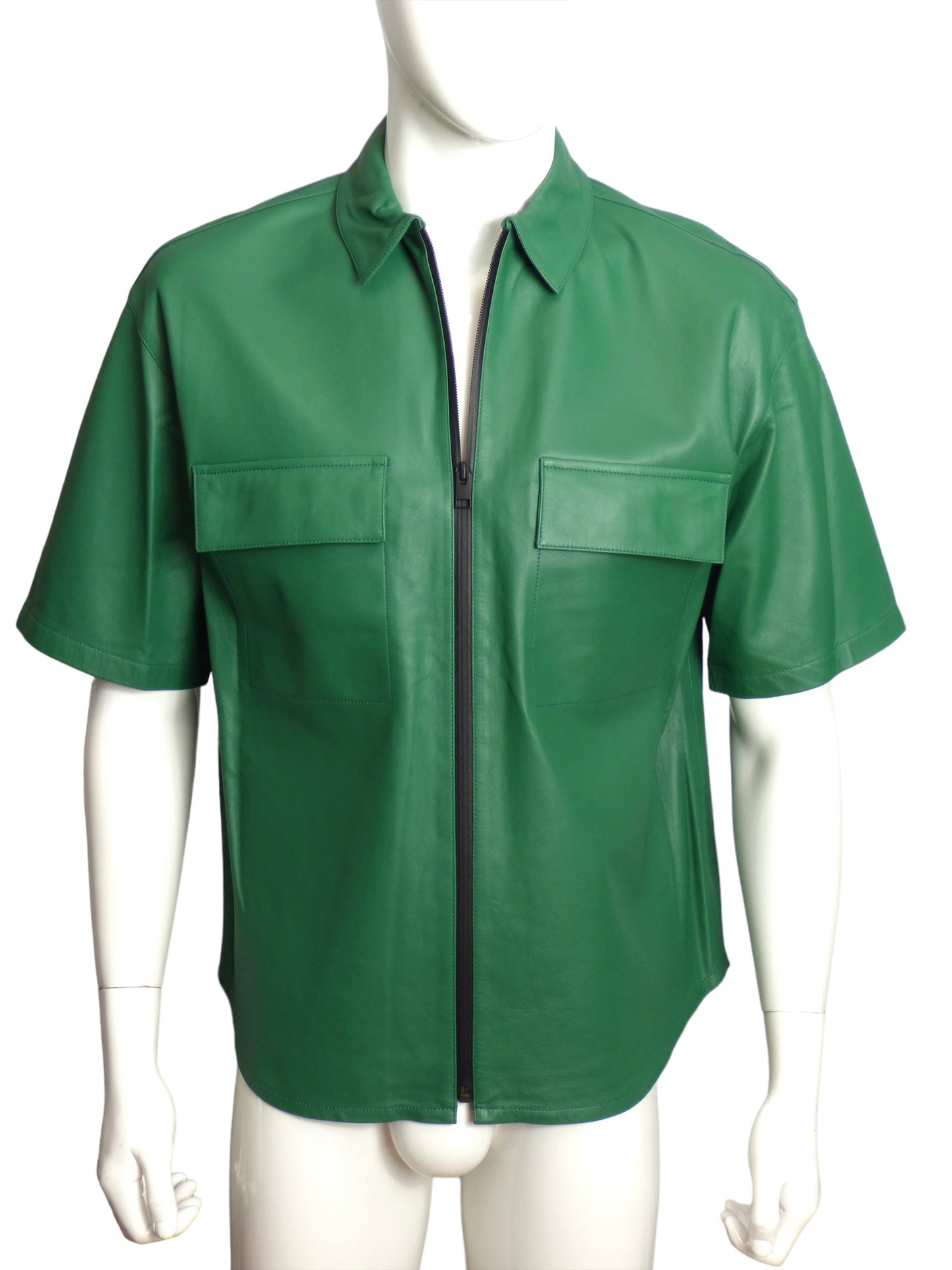 FRAME- NWT Green Leather S/S Shirt, Size Medium