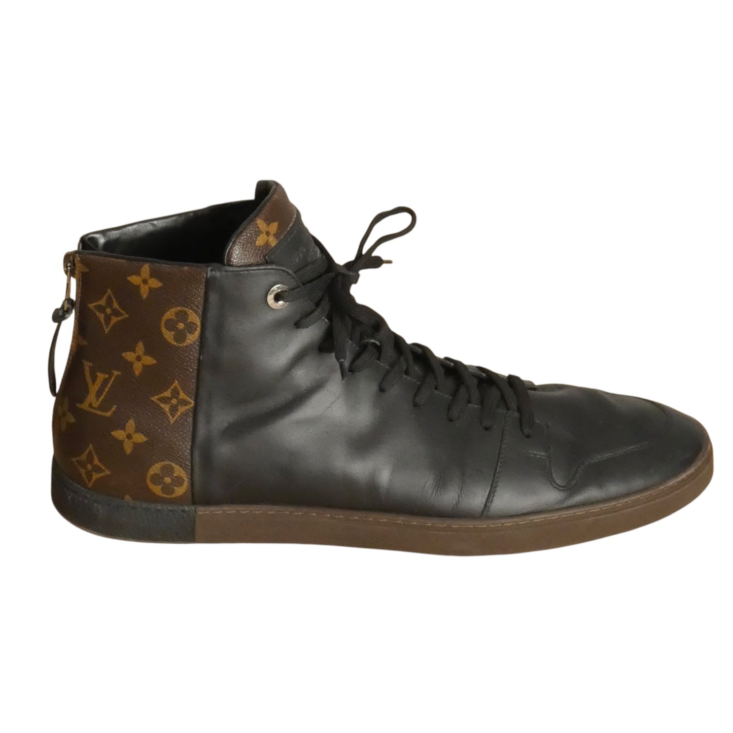 Leather & Monogram Line Up Sneakers, Size 13
