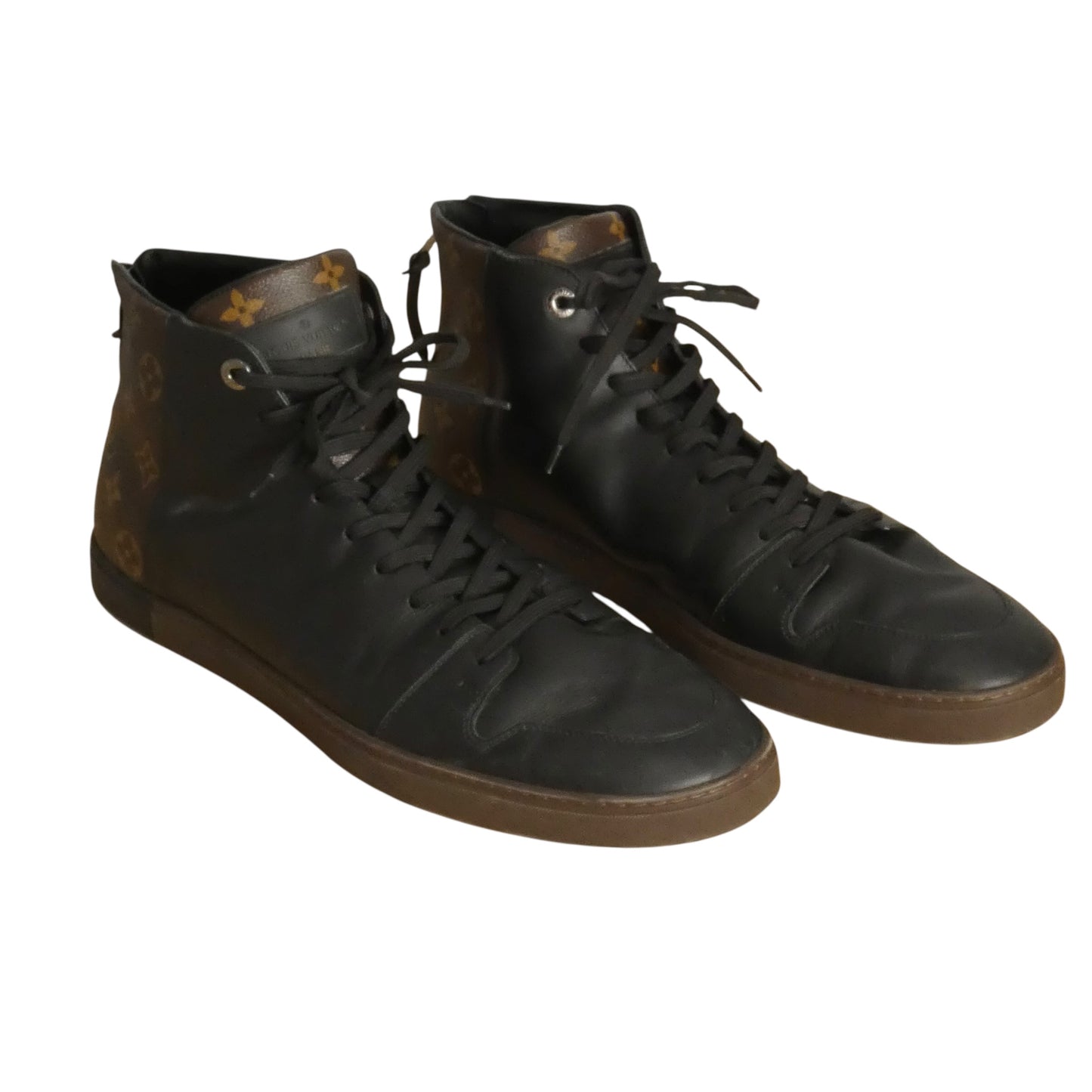 Leather & Monogram Line Up Sneakers, Size 13