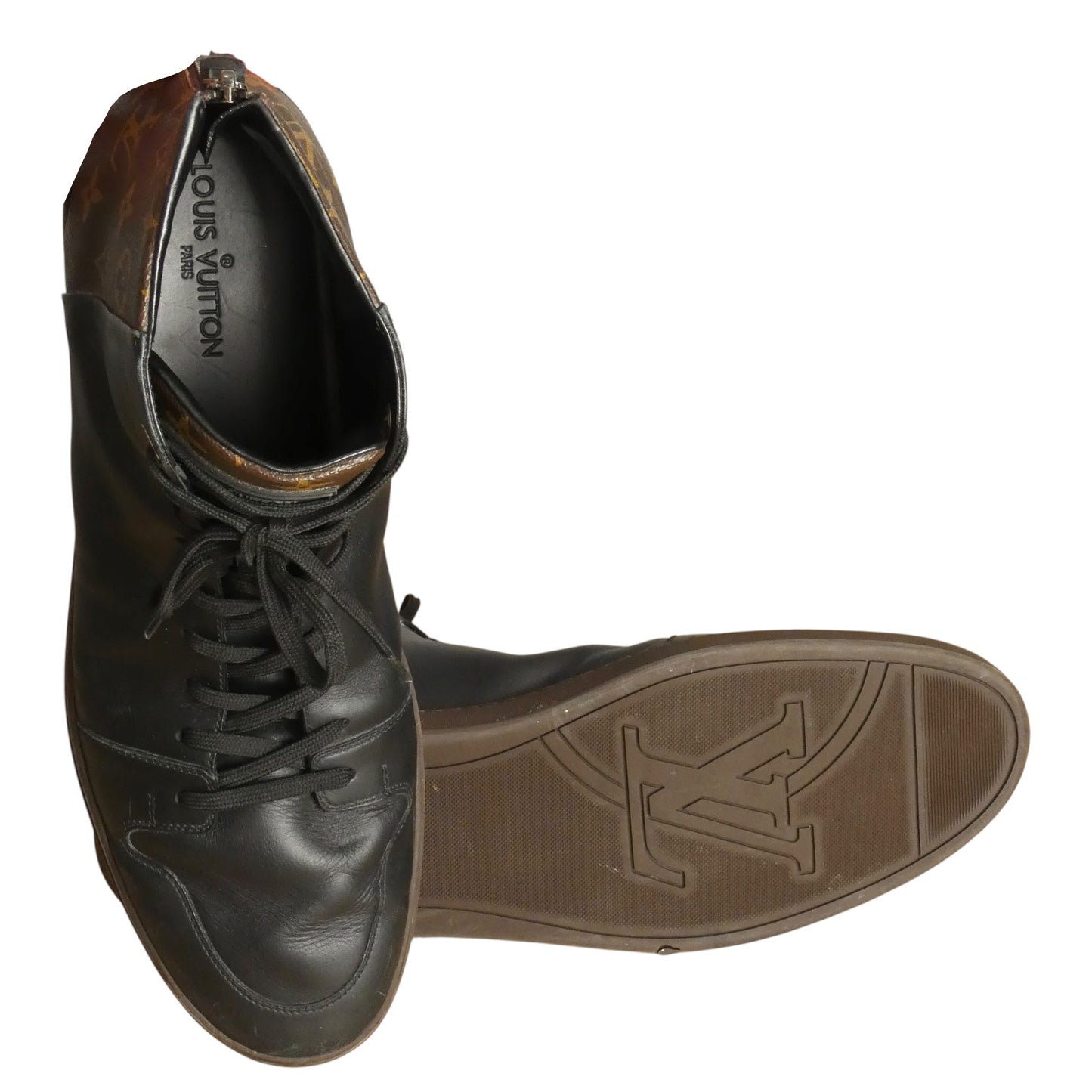 Leather & Monogram Line Up Sneakers, Size 13
