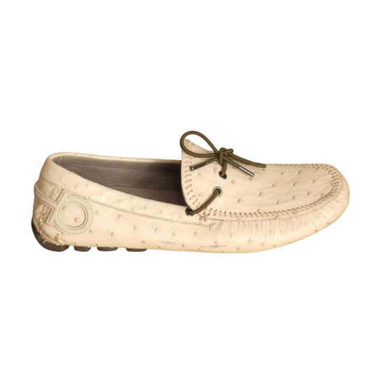 FERRAGAMO - Ostrich Leather Driving Mocs, Size 11