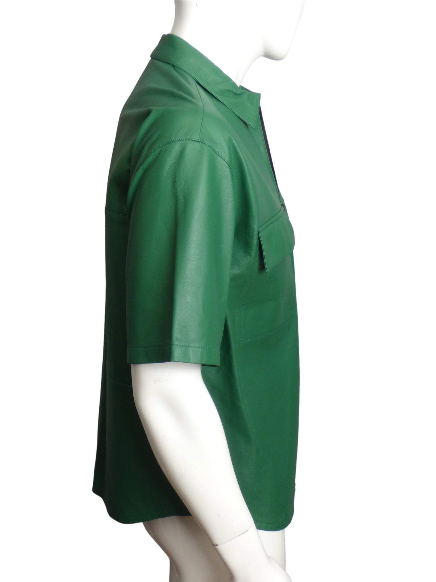 FRAME- NWT Green Leather S/S Shirt, Size Medium