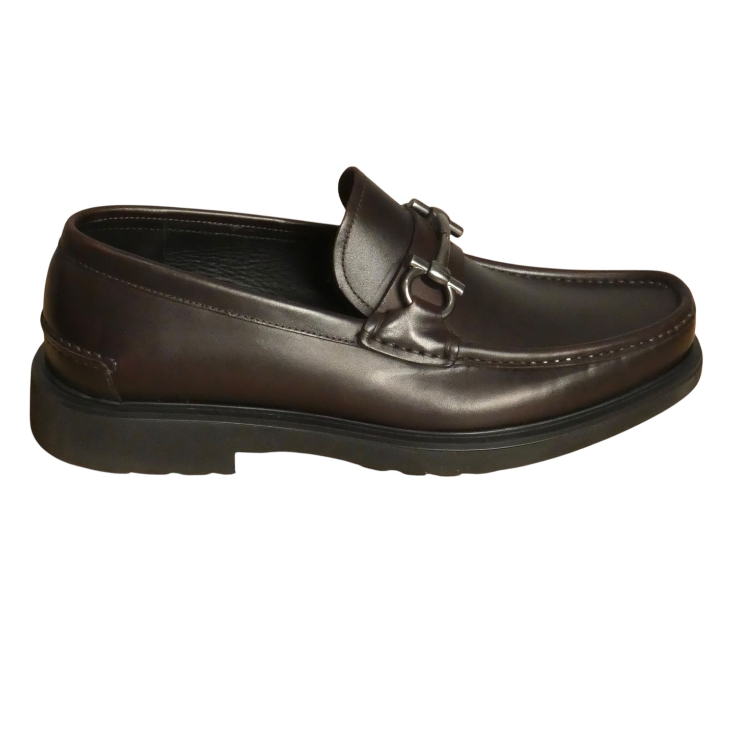 FERRAGAMO-Brown Leather Loafers, Size-10
