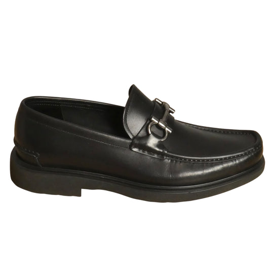 FERRAGAMO-Black Leather Loafers, Size-10