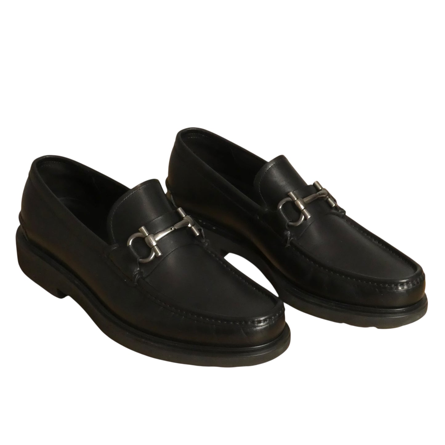 FERRAGAMO-Black Leather Loafers, Size-10