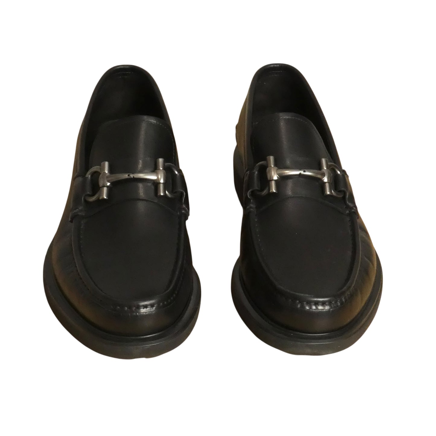 FERRAGAMO-Black Leather Loafers, Size-10