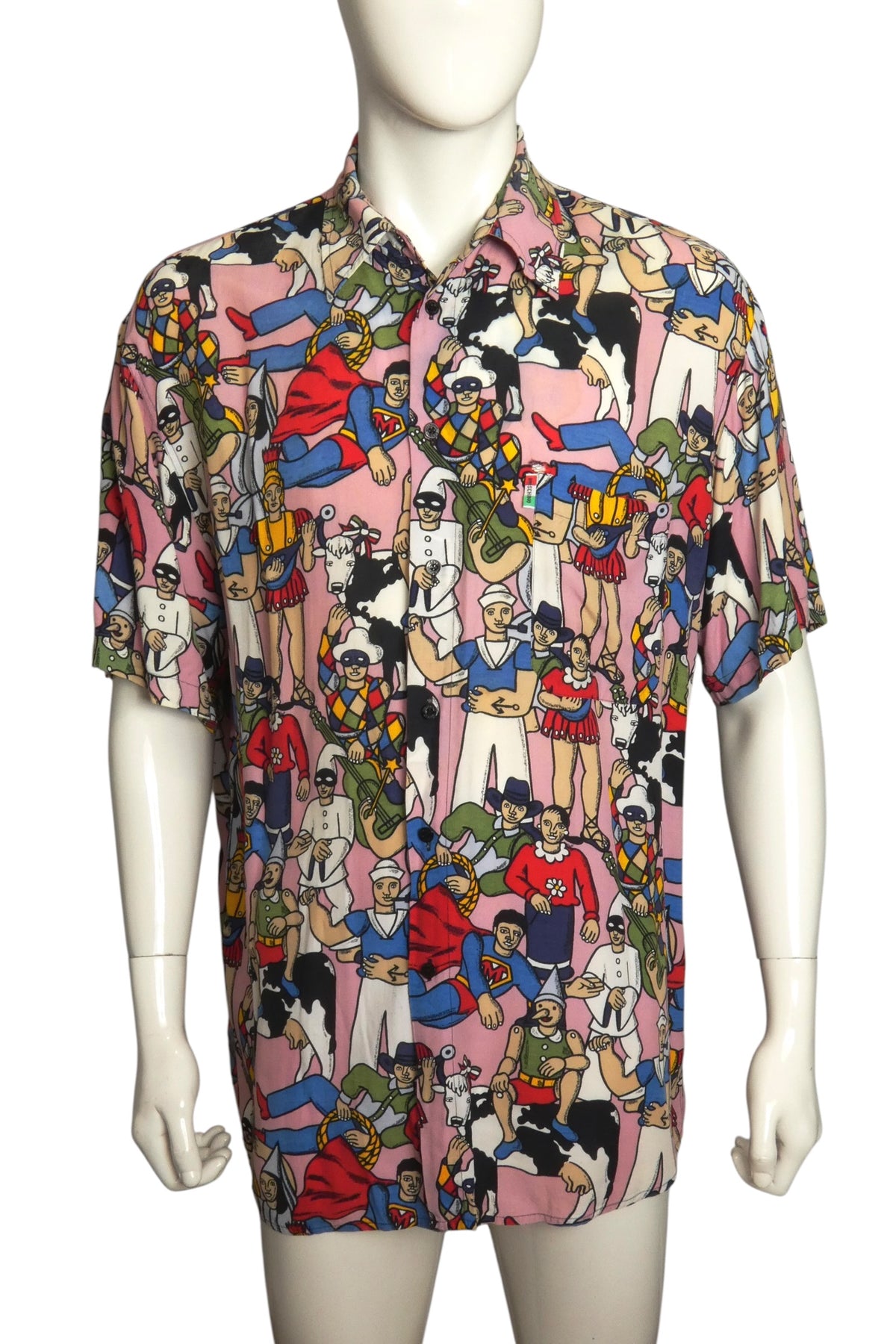 MOSCHINO JEANS - 1980s Rayon Character Print Shirt, Size-XLarge