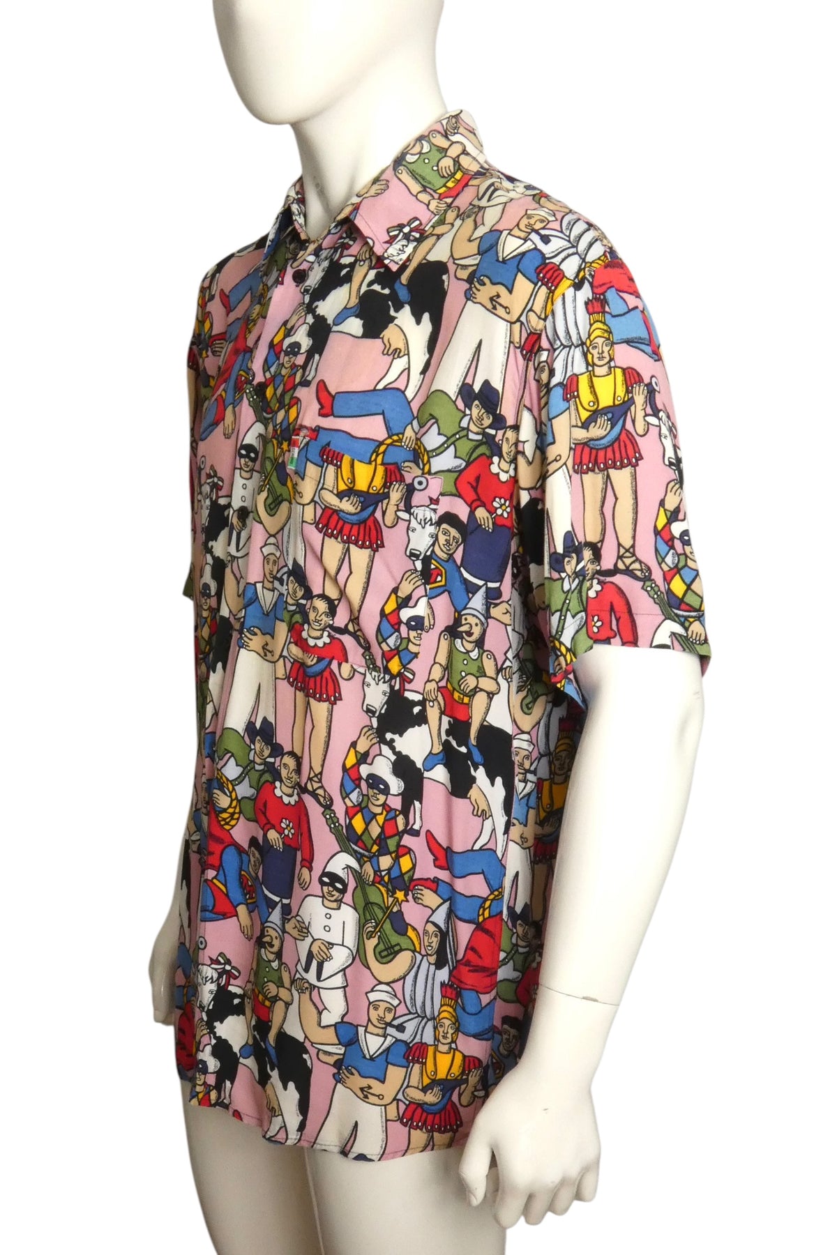MOSCHINO JEANS - 1980s Rayon Character Print Shirt, Size-XLarge