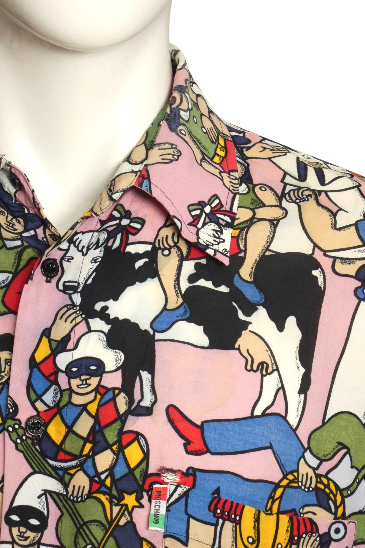 MOSCHINO JEANS - 1980s Rayon Character Print Shirt, Size-XLarge