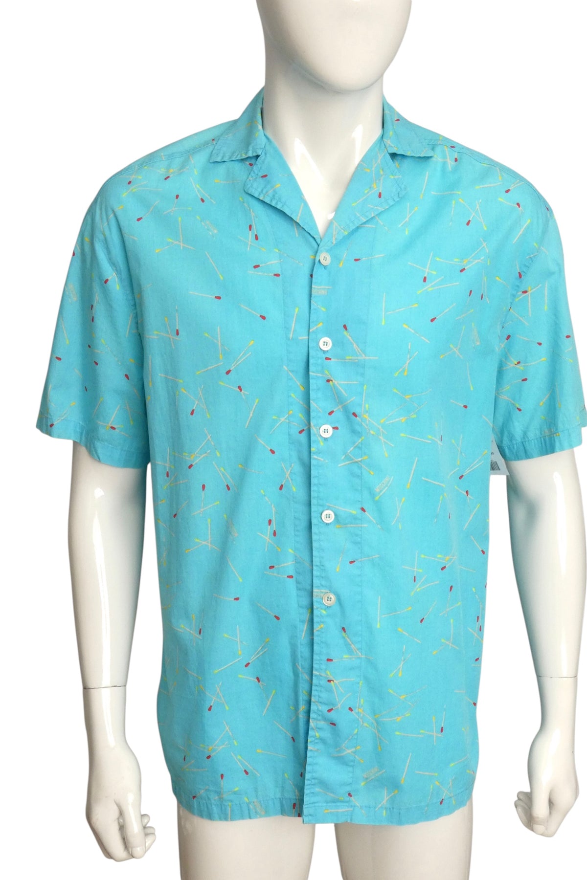 MOSCHINO MARE - 1990s Cotton Matchstick Print Shirt, Size-XLarge