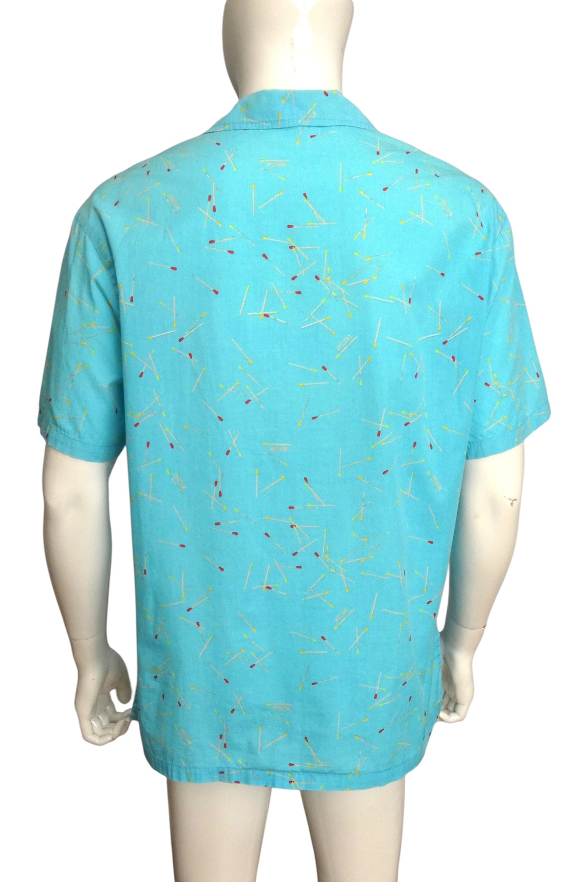 MOSCHINO MARE - 1990s Cotton Matchstick Print Shirt, Size-XLarge