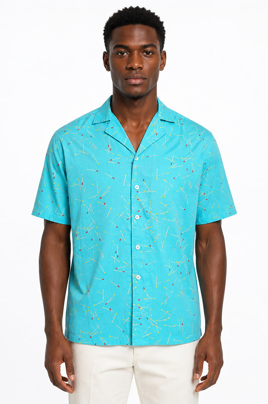 MOSCHINO MARE - 1990s Cotton Matchstick Print Shirt, Size-XLarge