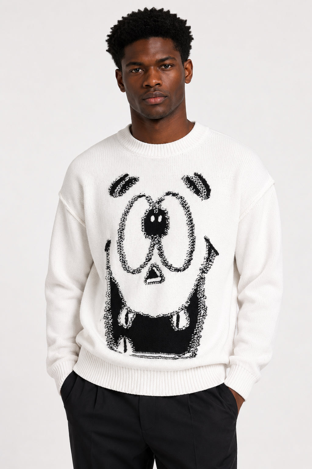 MOSCHINO COUTURE! - 2020 White Pumpkin Face Cotton Sweater, Size-XLarge