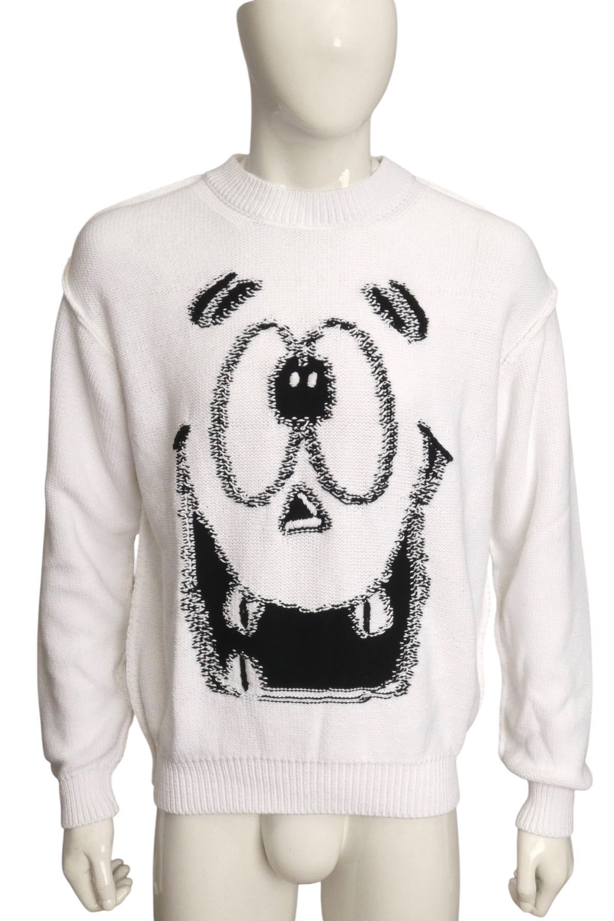 MOSCHINO COUTURE! - 2020 White Pumpkin Face Cotton Sweater, Size-XLarge