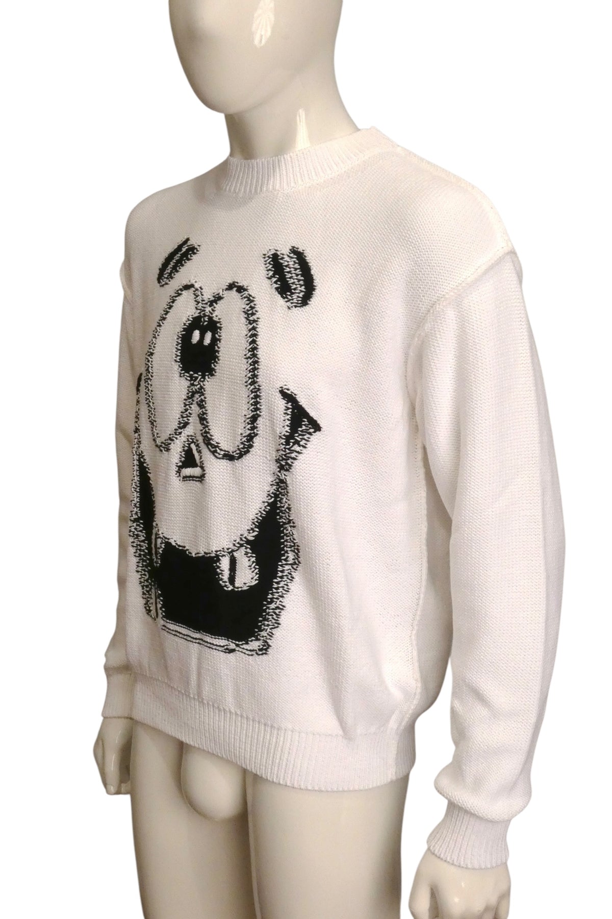 MOSCHINO COUTURE! - 2020 White Pumpkin Face Cotton Sweater, Size-XLarge