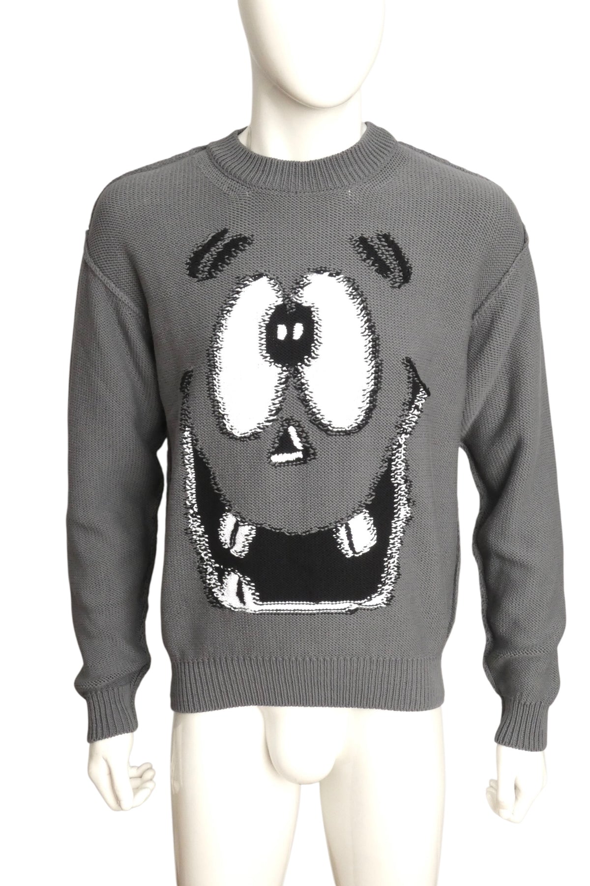 MOSCHINO COUTURE! - 2020 Grey Pumpkin Face Cotton Sweater, Size-Medium