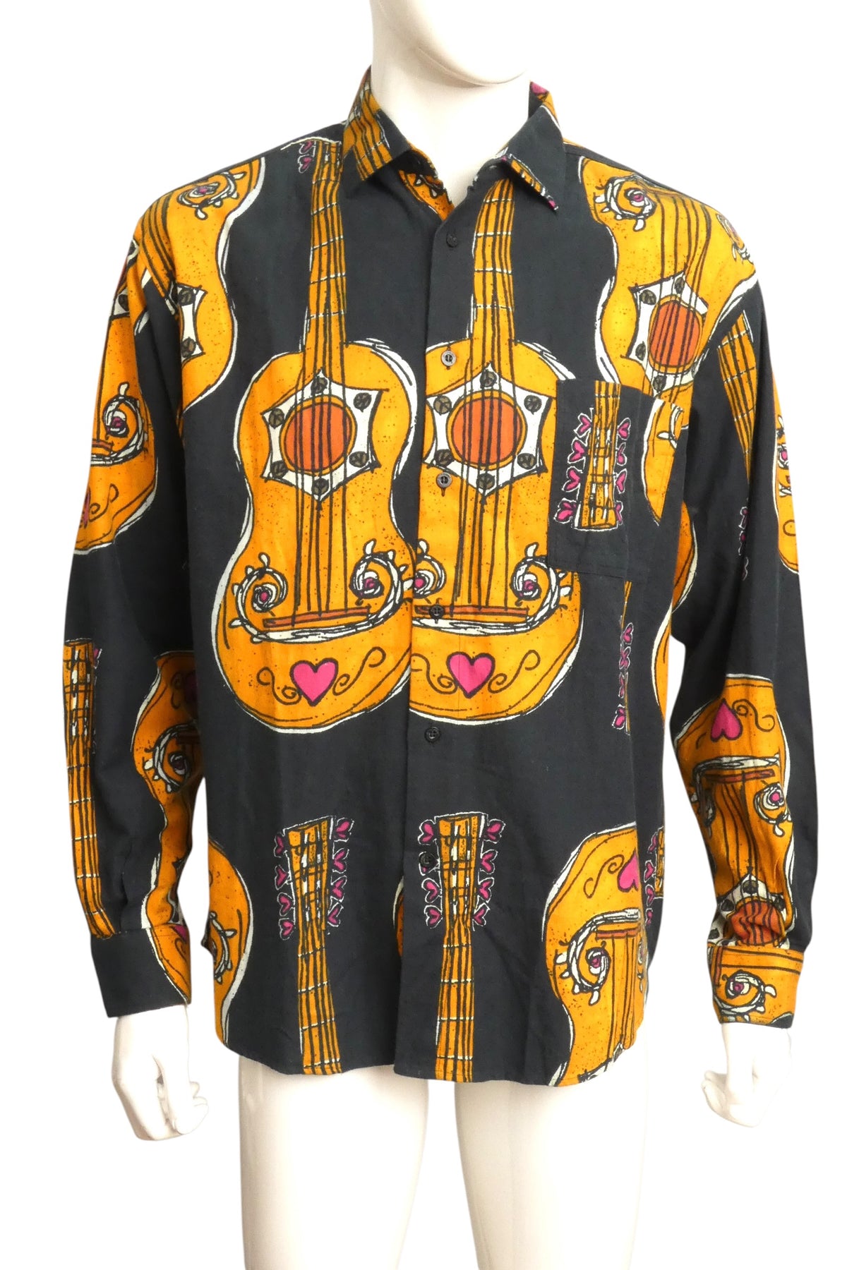 MOSCHINO JEANS - 1980s Cotton Flannel Guitar Print Shirt, Size-Large