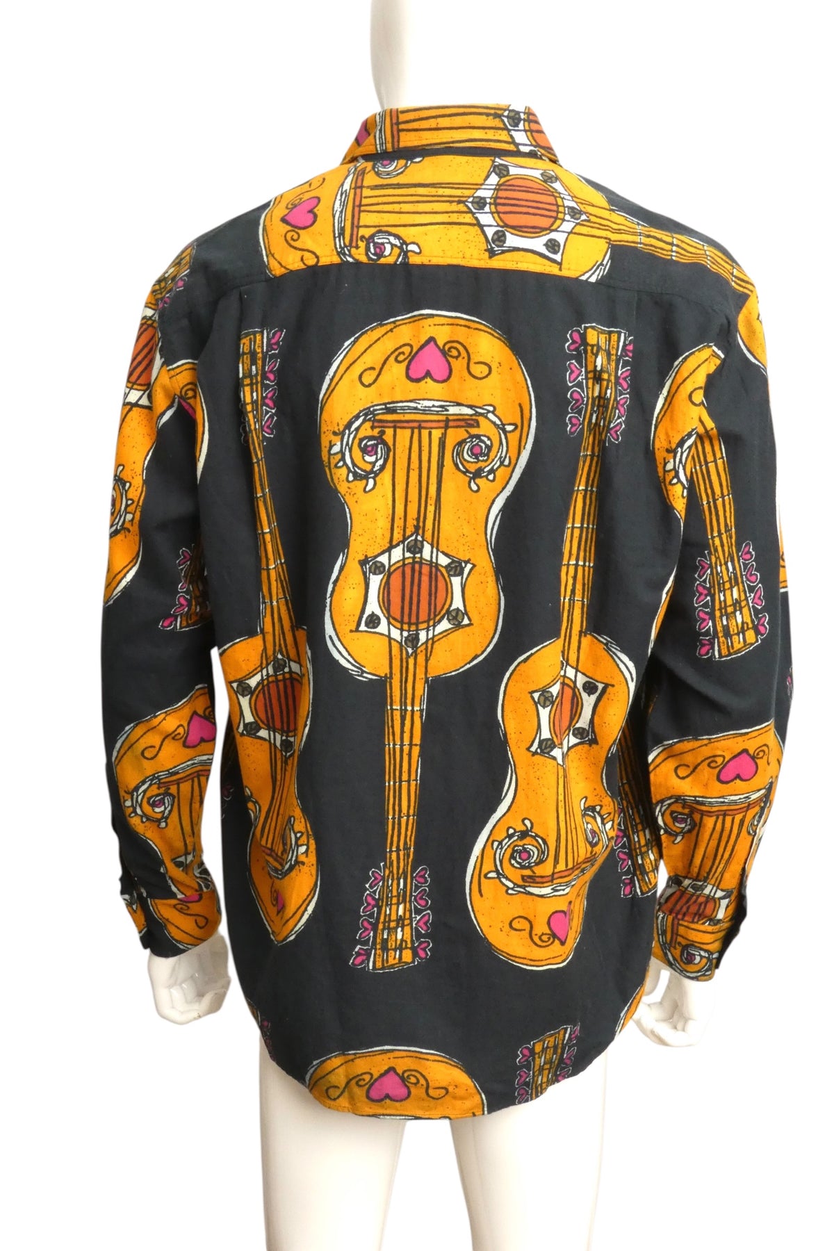 MOSCHINO JEANS - 1980s Cotton Flannel Guitar Print Shirt, Size-Large