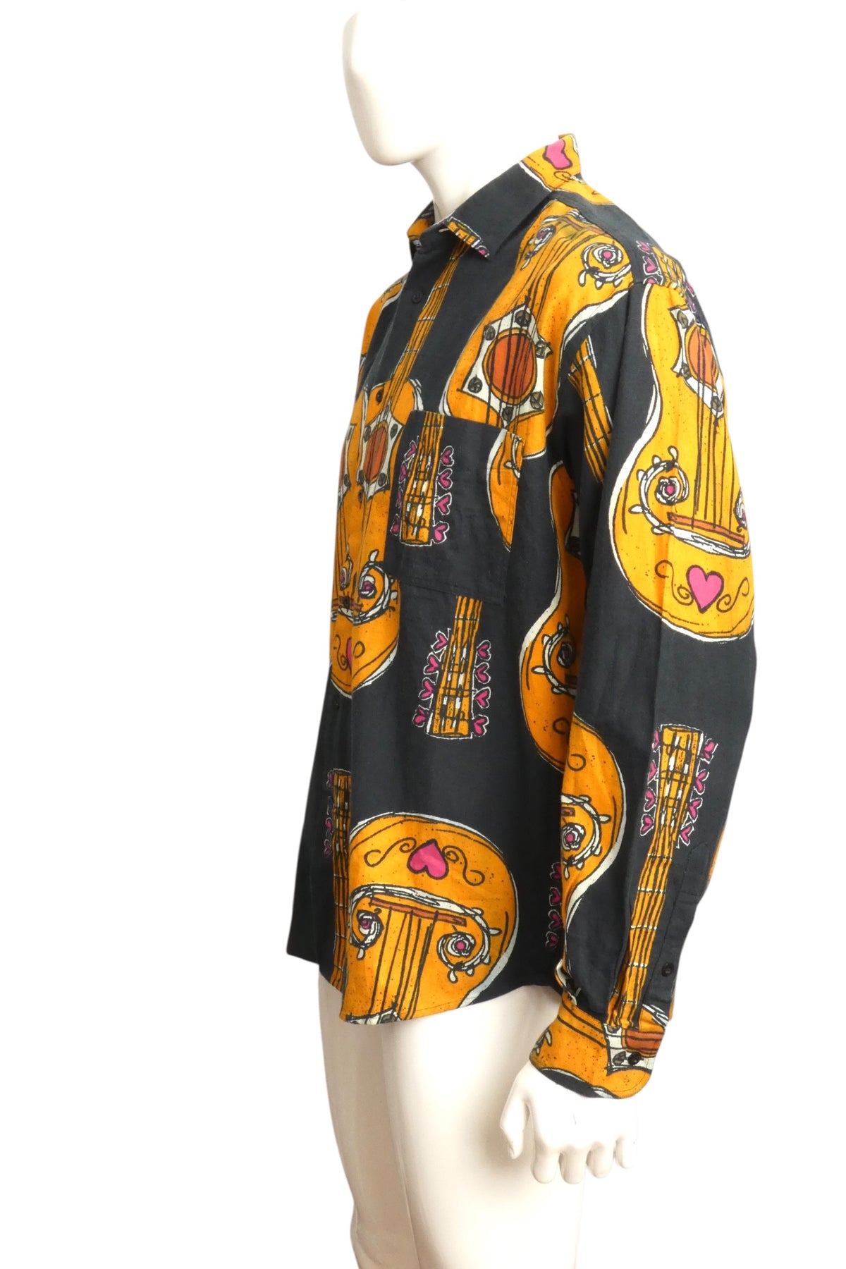 MOSCHINO JEANS - 1980s Cotton Flannel Guitar Print Shirt, Size-Large