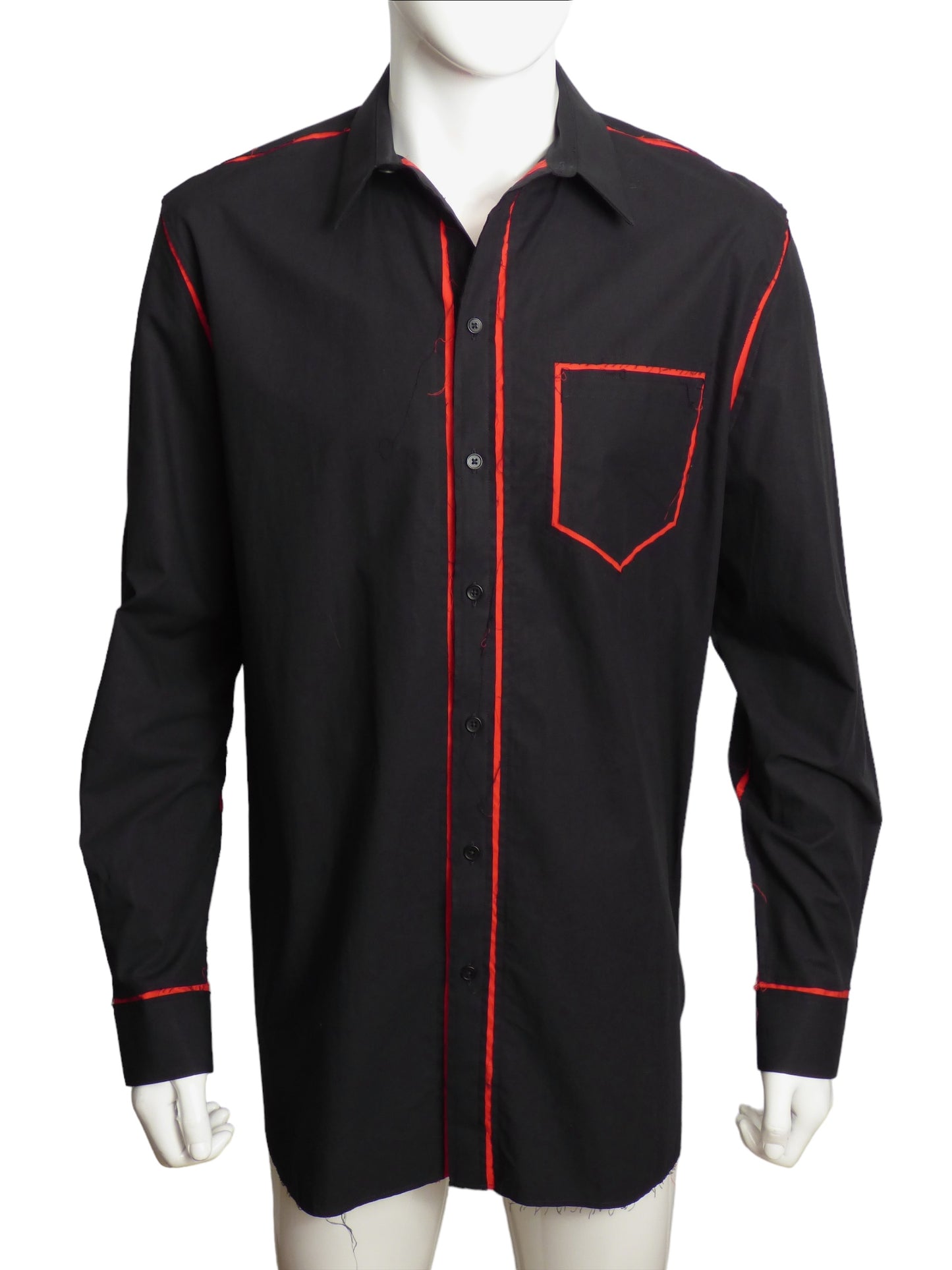 GIVENCHY- 2015 Black & Red Distressed L/S Shirt, Size 2XL