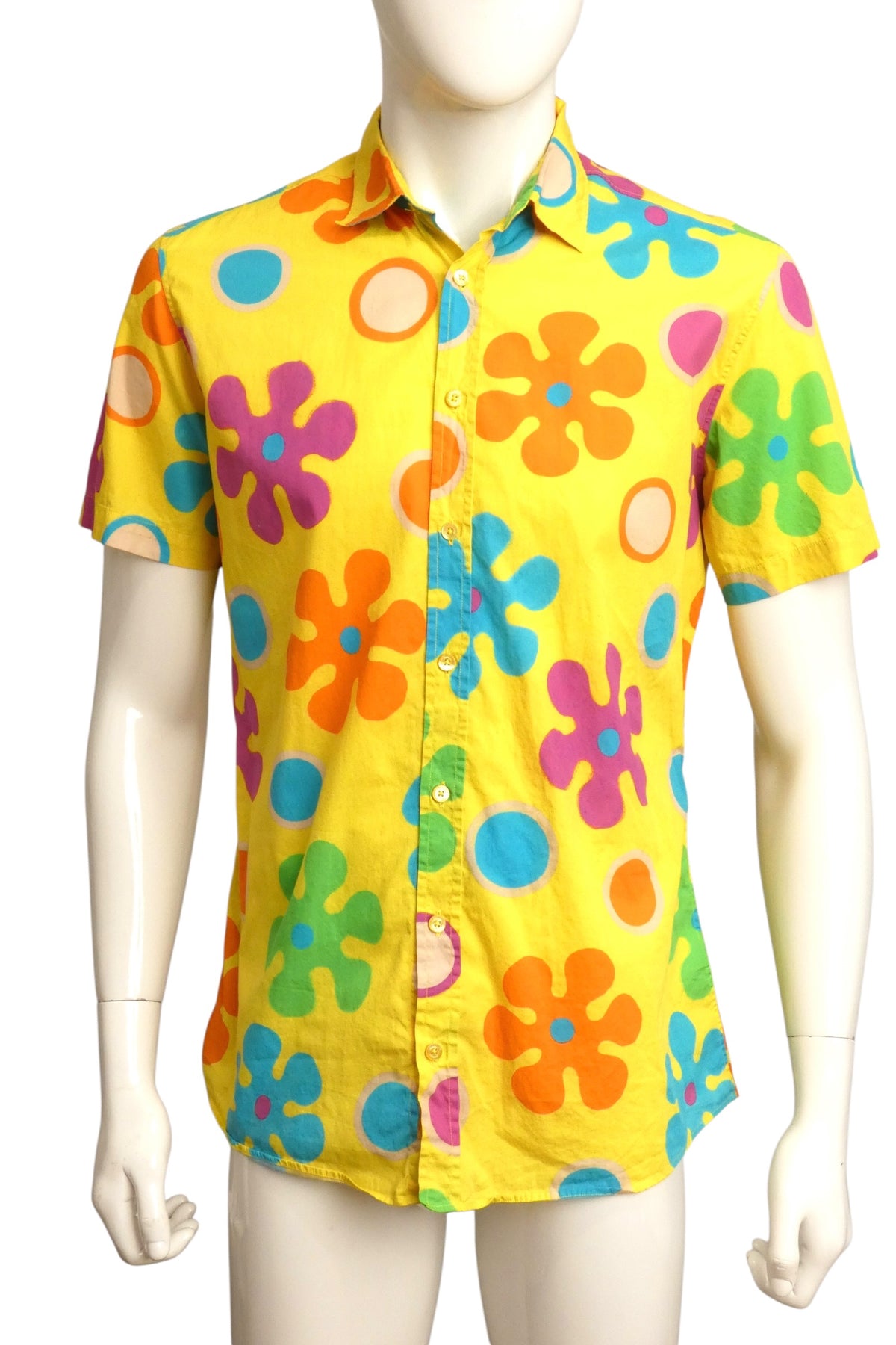 MOSCHINO COUTURE! - 2017 Yellow Cotton Print Shirt, Size-Large