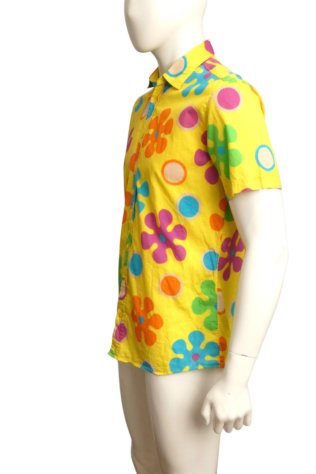 MOSCHINO COUTURE! - 2017 Yellow Cotton Print Shirt, Size-Large