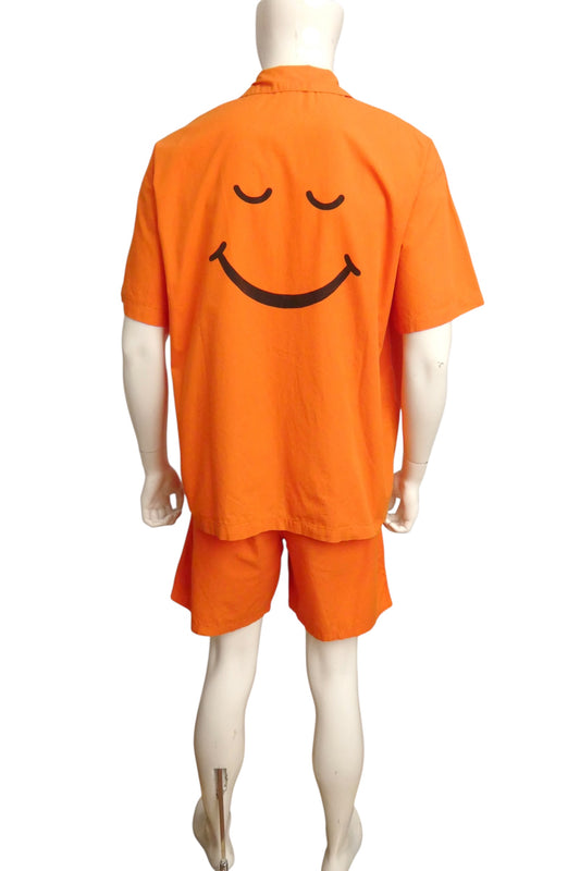 MOSCHINO UNDERWEAR - 1980s Orange Cotton Smiley Face Pajamas-Large