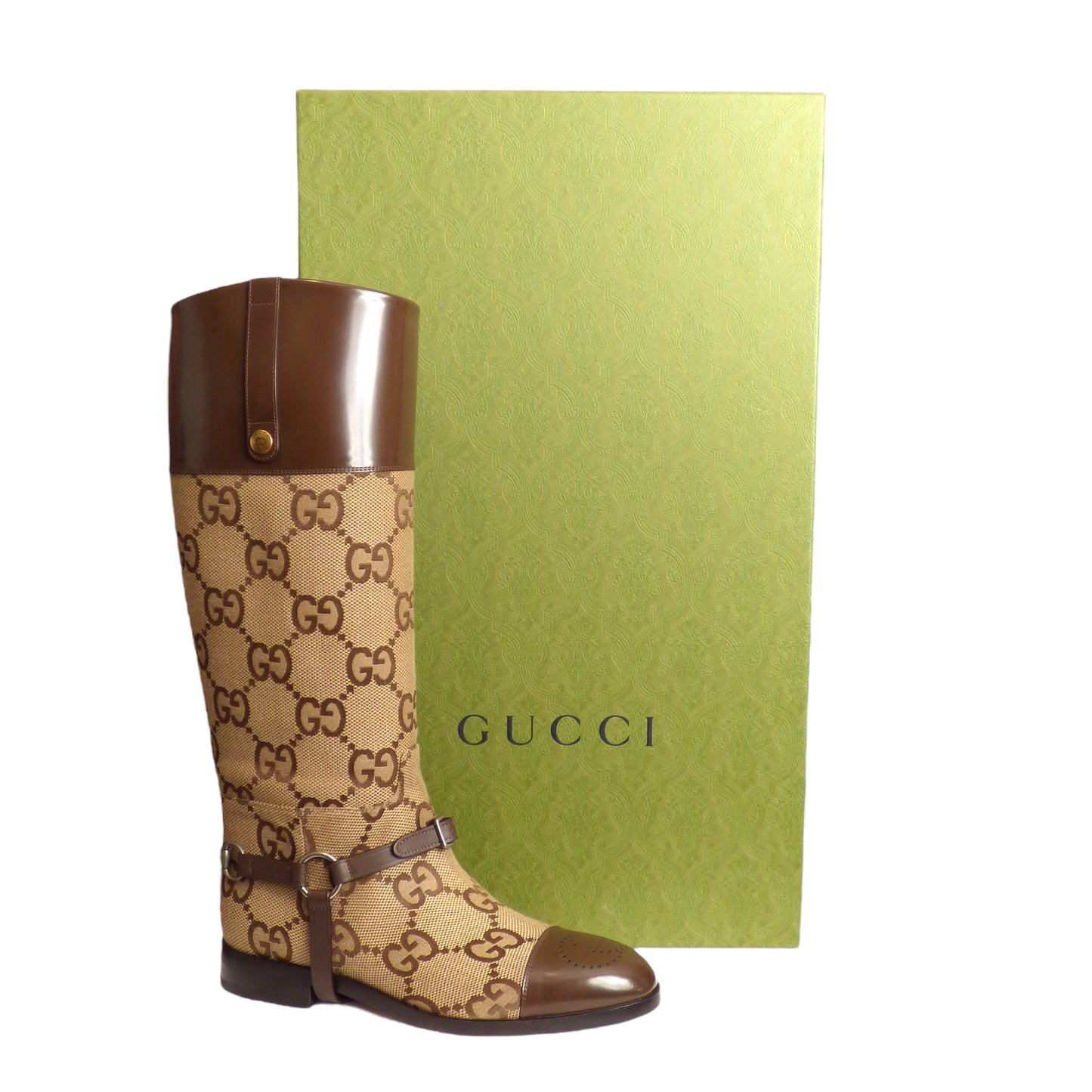 GUCCI- NIB 2021 Macro GG Equestrian Boot, Size US 10.5