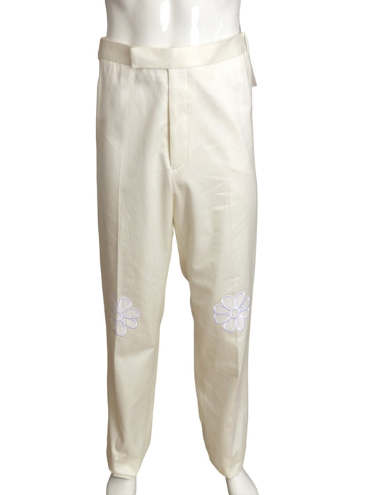 THOM BROWNE- NWT 2022  Ivory Cotton Floral Trousers, W-35