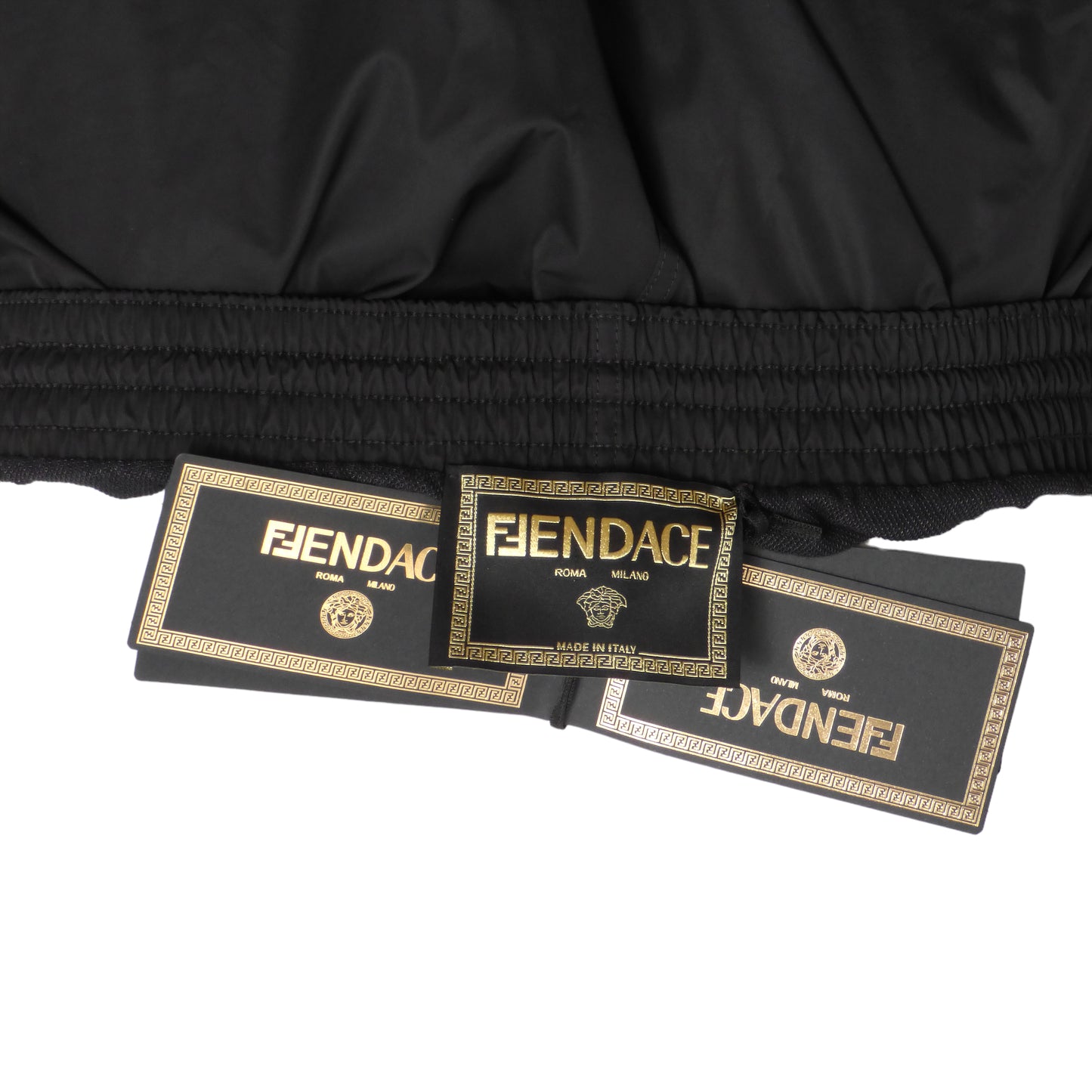 FENDACE- NWT 2022 Black Polyester Swim Trunks, Size XL