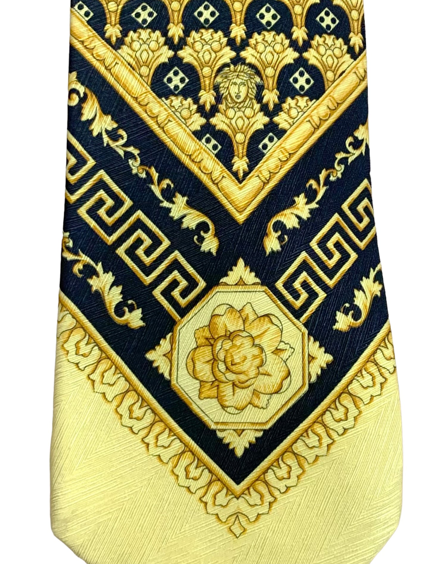 GIANNI VERSACE- 1990s Gold Medusa Print Silk Tie