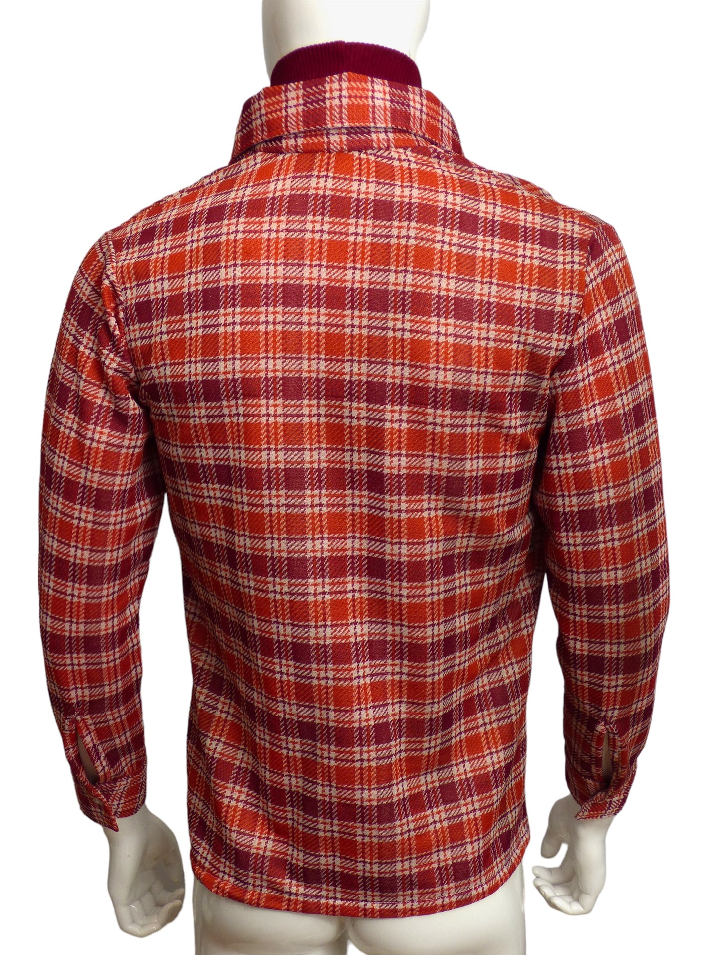 1970s Plaid Knit L/S Mockneck Shirt, Size Medium