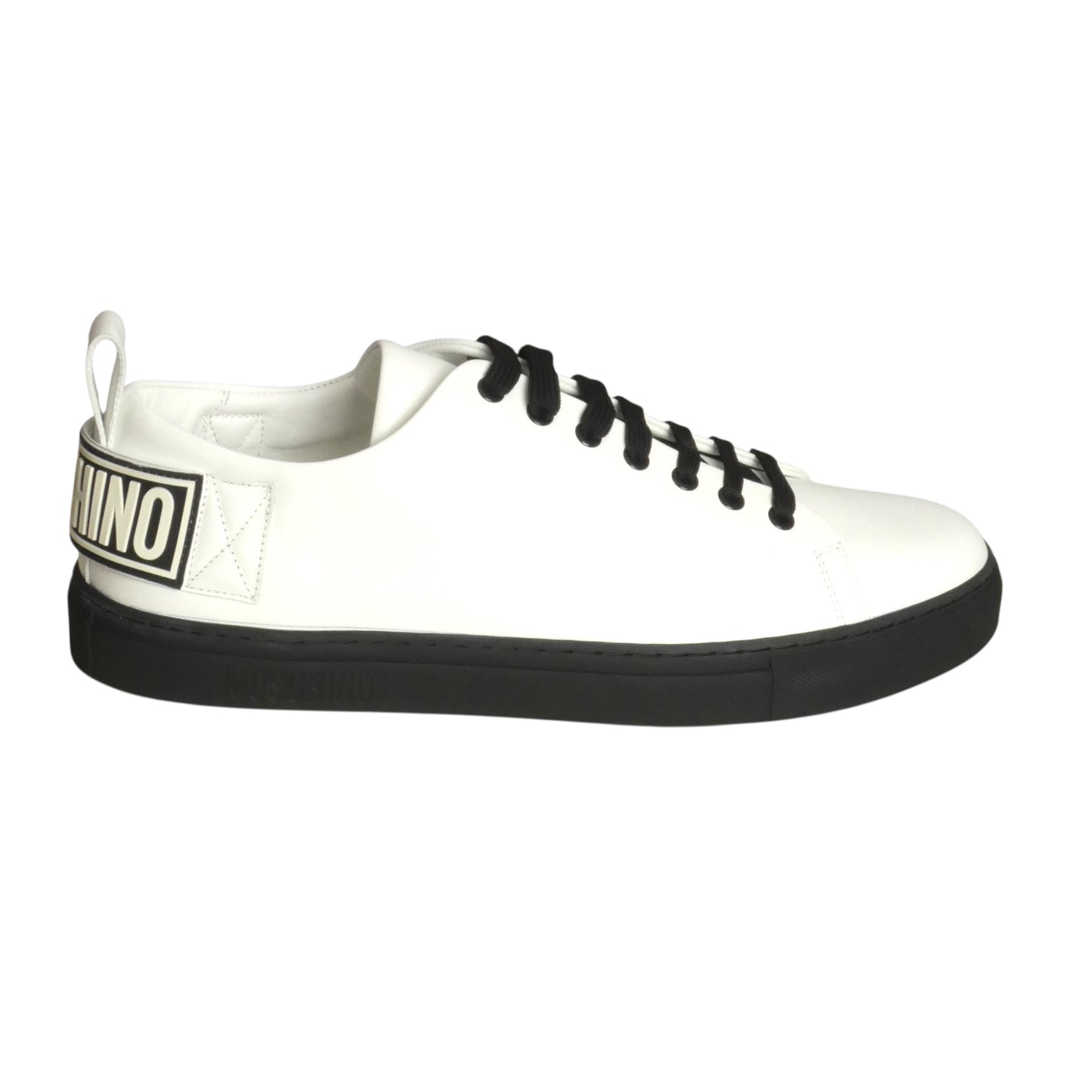 MOSCHINO- White Leather  Low Top Sneakers, Size 45