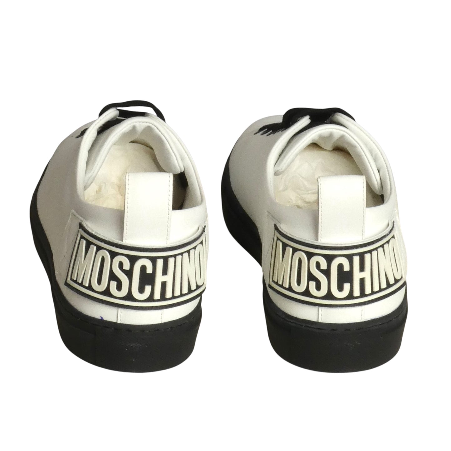 MOSCHINO- White Leather  Low Top Sneakers, Size 45