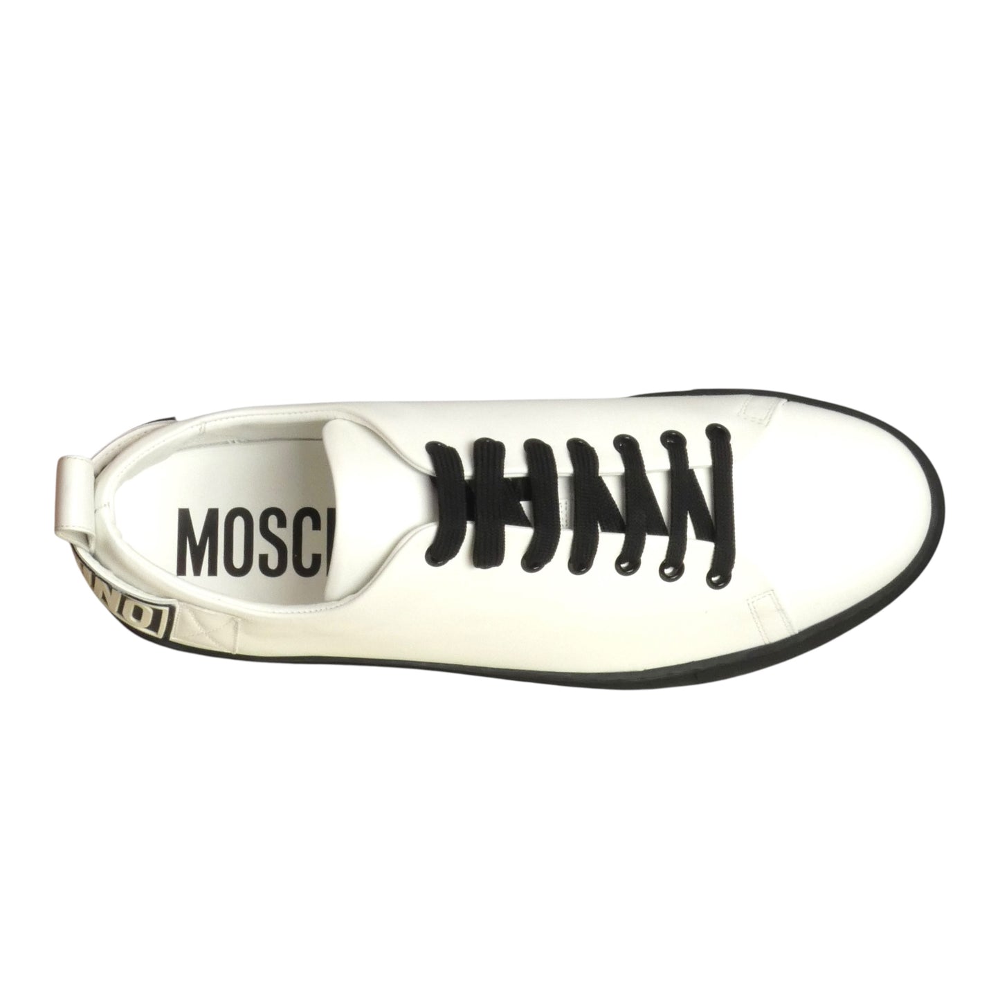 MOSCHINO- White Leather  Low Top Sneakers, Size 45