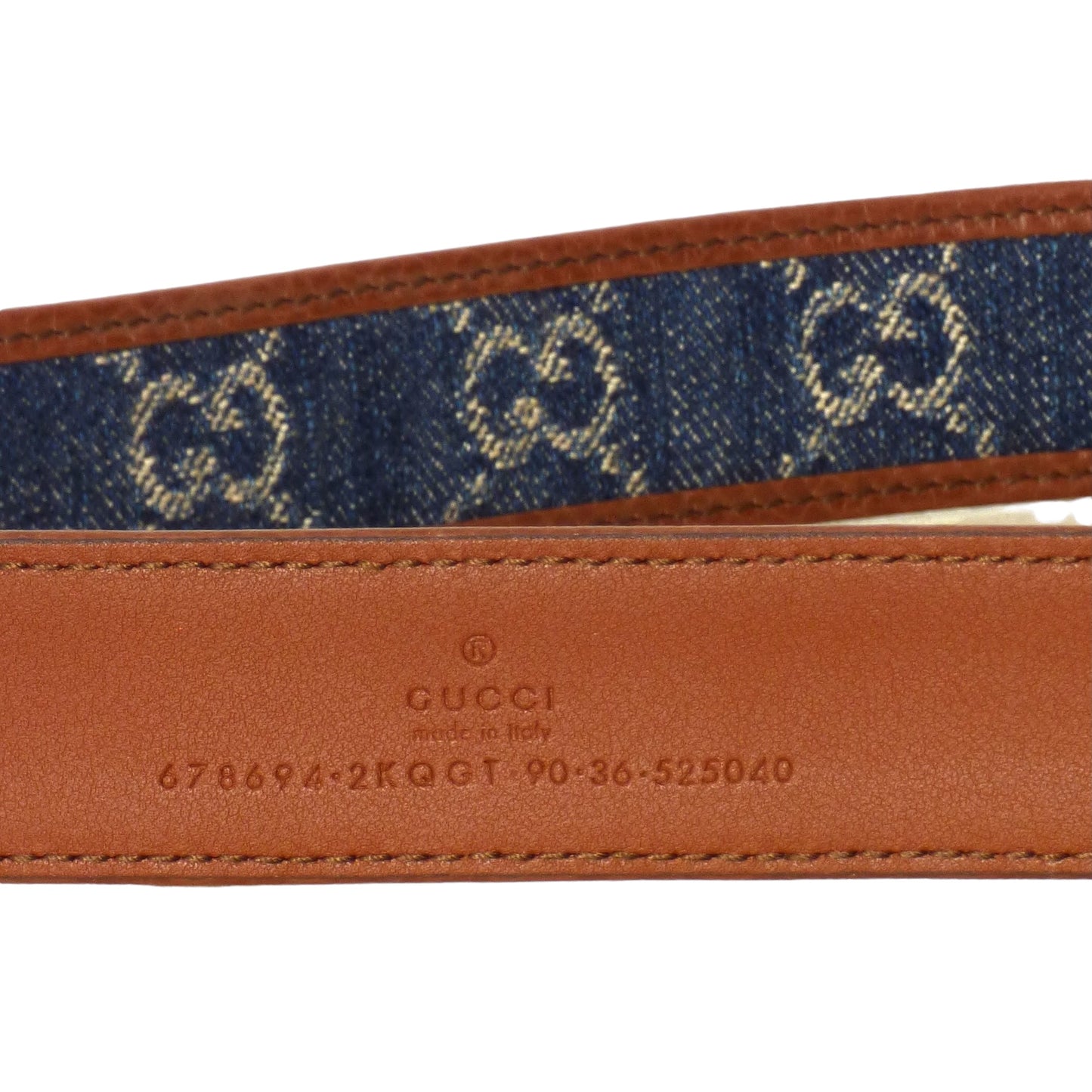 GUCCI - NWT Supreme Logo Denim & Leather Belt, Size 36