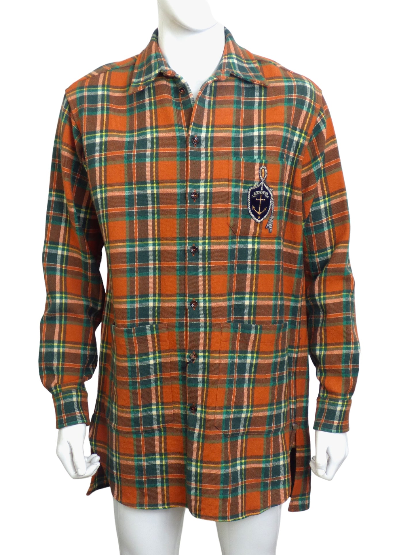 GUCCI- NWT 2019 Oversized Wool Plaid Shirt, Size-Small