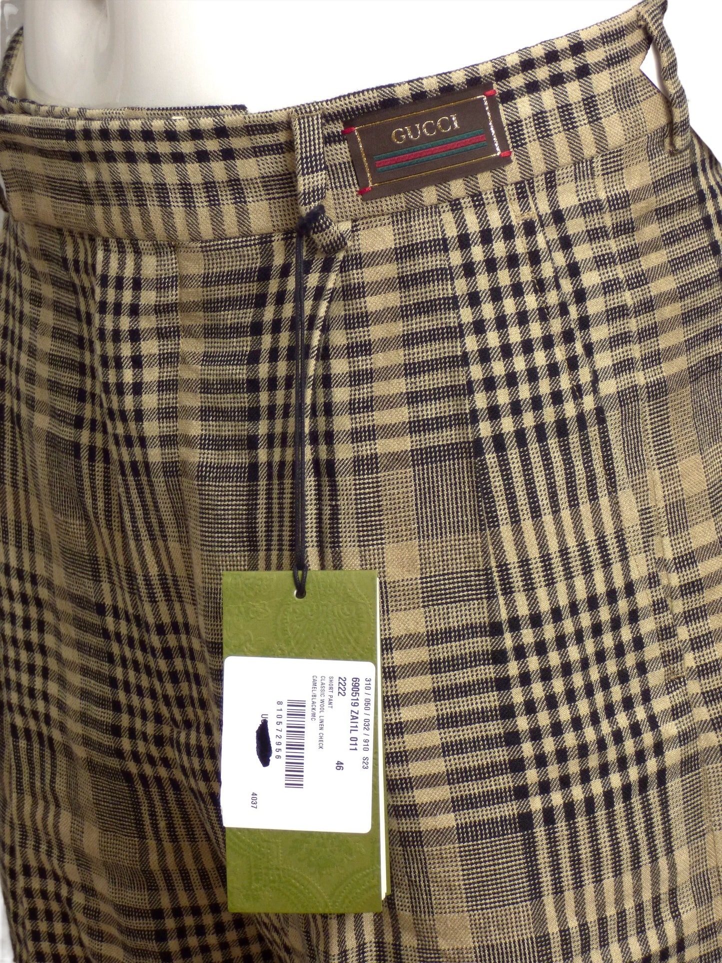 GUCCI- NWT 2022 Wool Plaid Shorts, Waist 30"