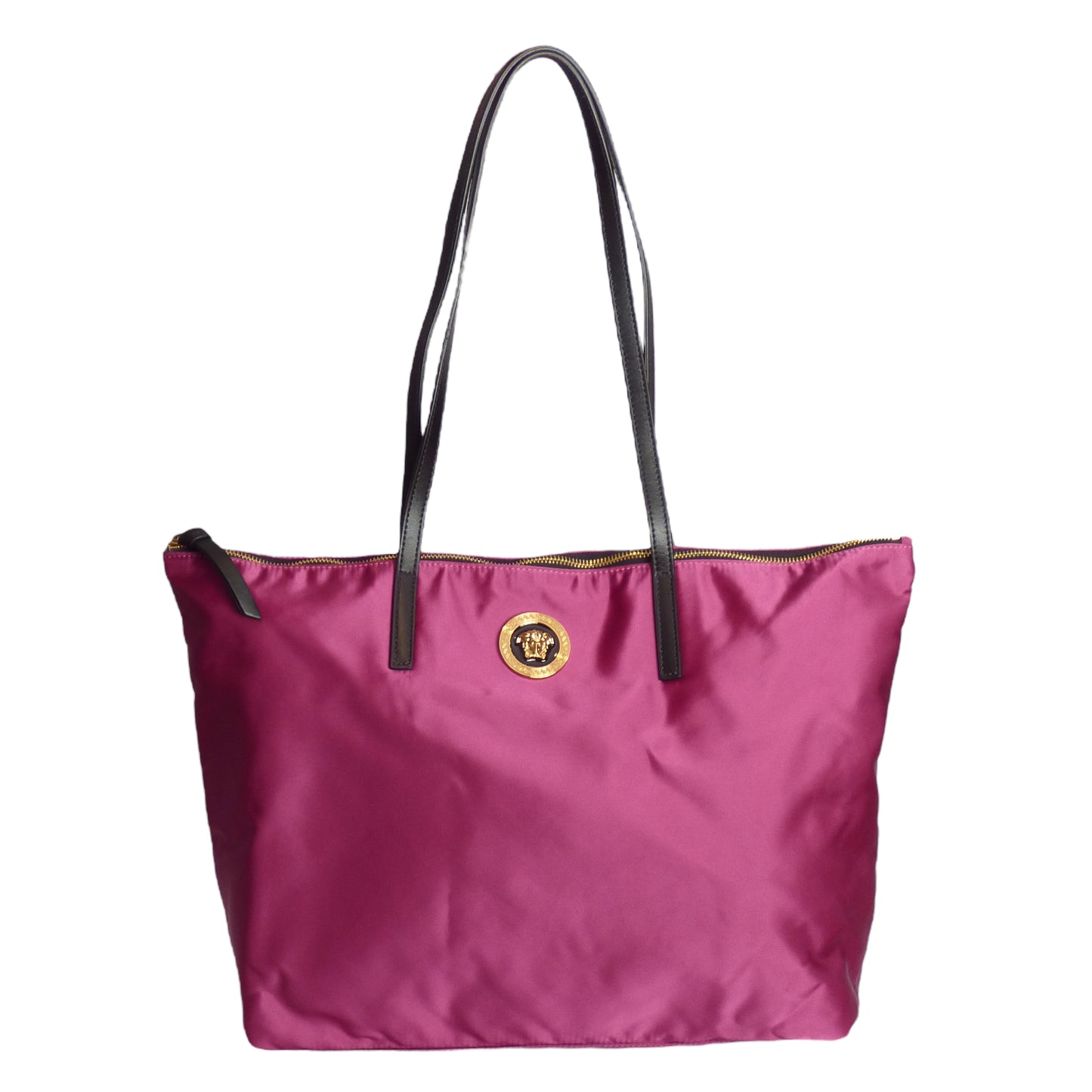 VERSACE- Burgundy Nylon & Leather Tote