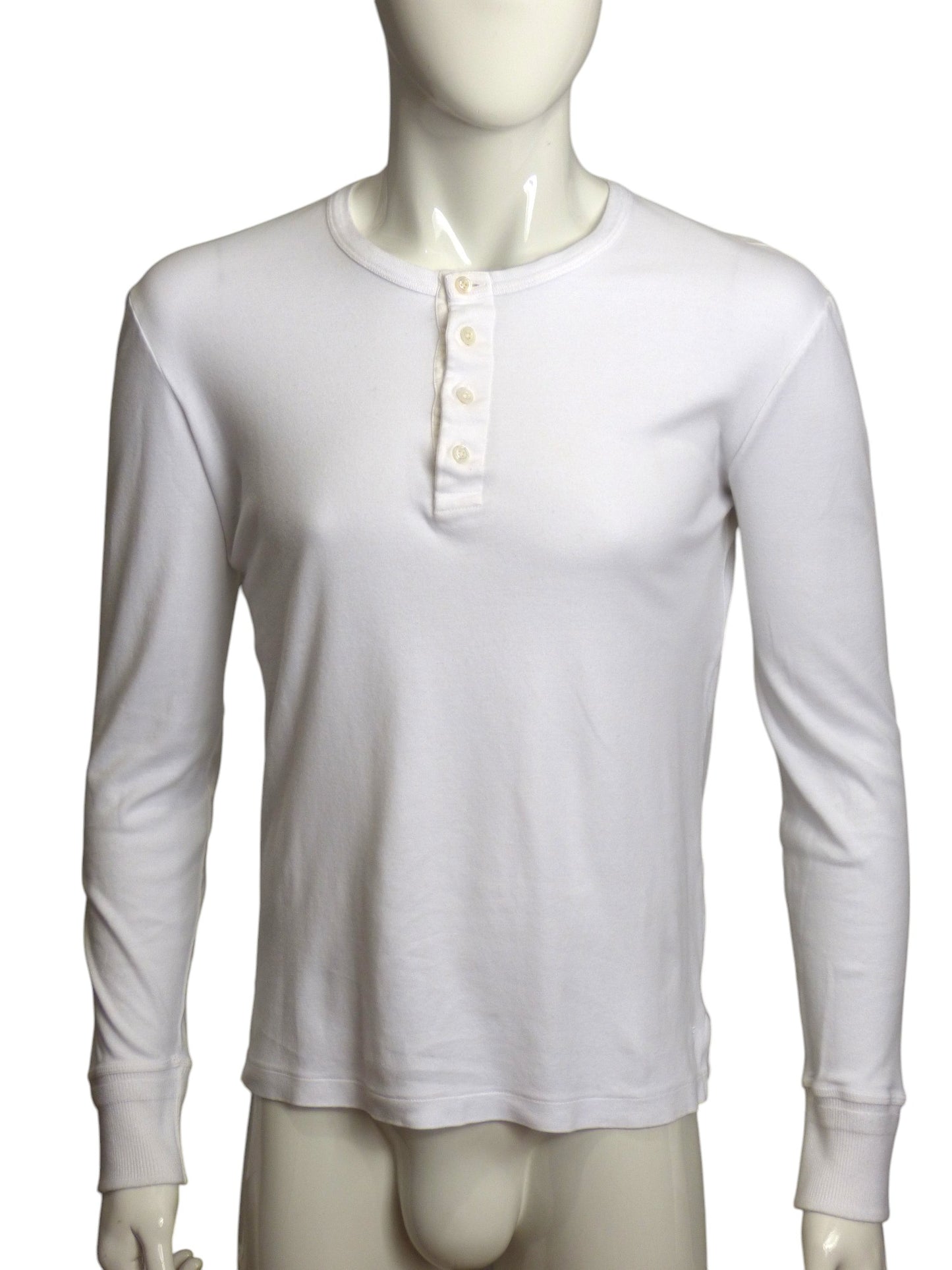 TOM FORD- White Cotton L/S Henley, Size Medium