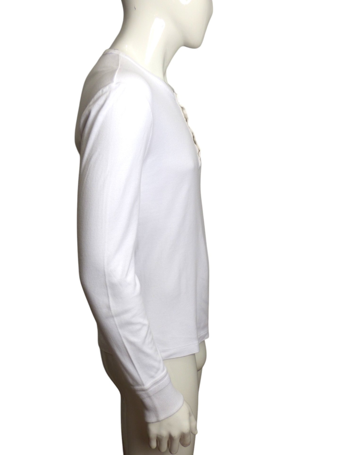 TOM FORD- White Cotton L/S Henley, Size Medium