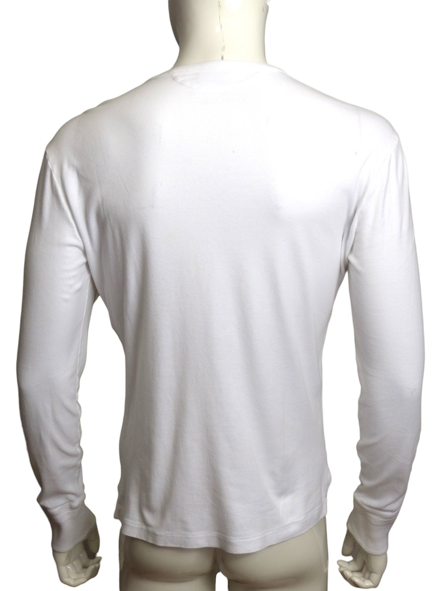 TOM FORD- White Cotton L/S Henley, Size Medium