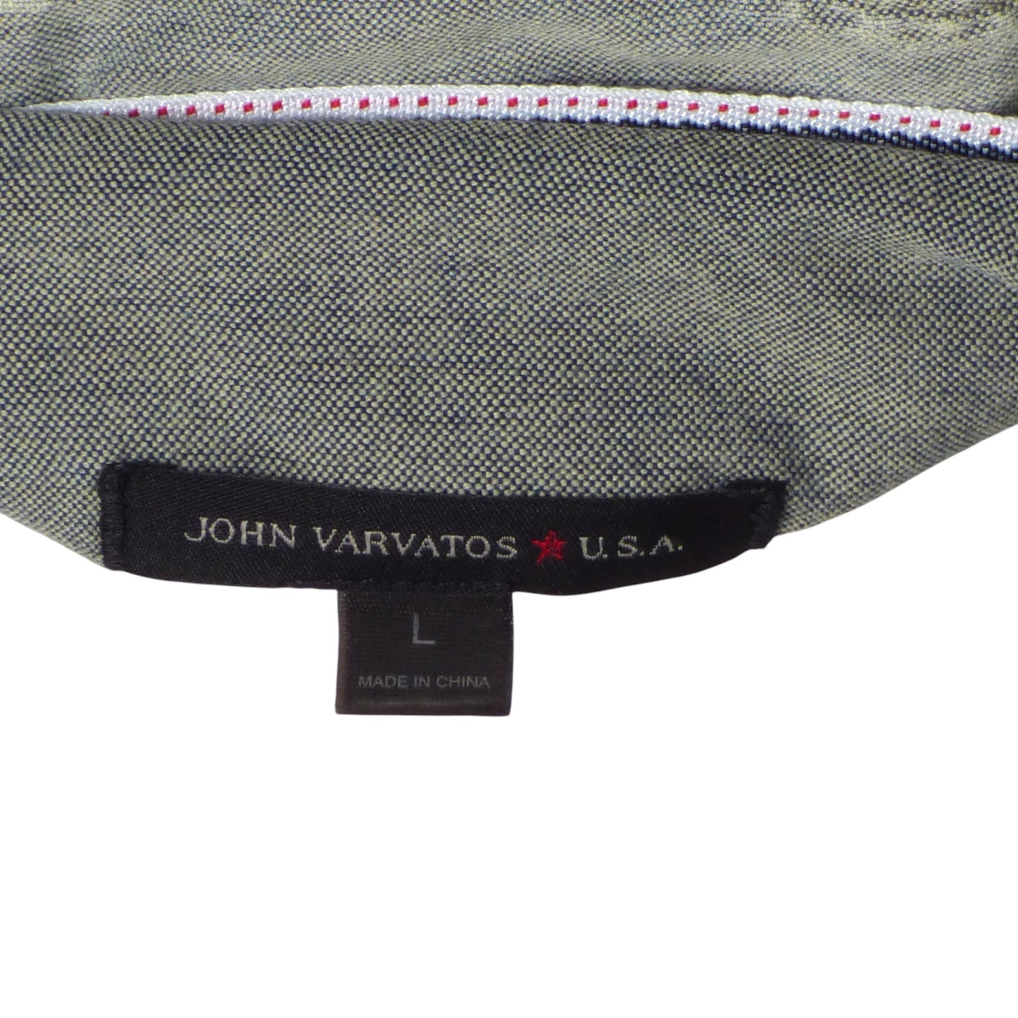 JOHN VARVATOS- Distressed Wash Chambray S/S Shirt, Size Large