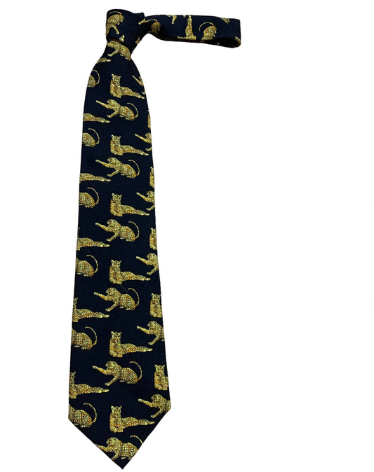 GIANNI VERSACE- 1990s Leopard Print Silk Tie